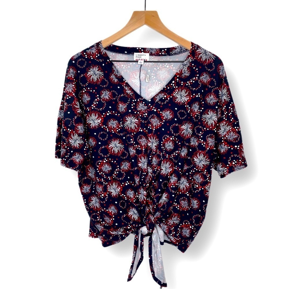 Liberty Park Fireworks Tie Front Top Large
